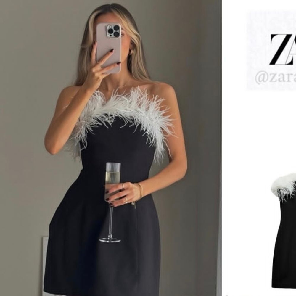 NWT ZARA mini dress with feathers contrast white and black - Picture 16 of 17